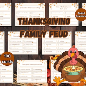 Ação de Graças Family Feud Imprimir Baixar Cartões de Ação de Graças Curiosidades sobre o Peru Curiosidades sobre o Dia de Ação de Graças Halloween Feud Jogos de Ação de Graças Família