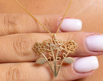 Collier bouquet de fleurs de naissance, collier de fleurs de naissance multiples, collier de fleurs de naissance, collier de fleurs de naissance combinées, bouquet de famille