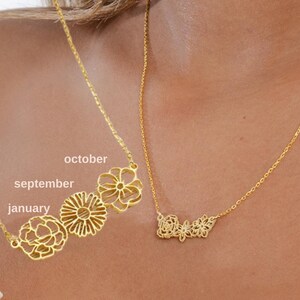 Personalized Multiple Birthflower Necklace, Family Birth Flower Bouquet Necklace, Mother&#39;s Necklace, Personalized Gift, Birthday Gift