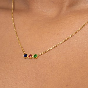Custom Birthstone Necklace with Curb Chain, Multiple Birthstone Necklace, Curb Chain Necklace, Birthday Gift for Her, Gift for Women