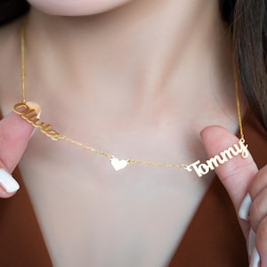 2 Names Necklace with Heart, Personalized Couple Names Necklace, Name Necklace Gift for Mom, Two Name Necklace, Gift for Wife, Mom of Two