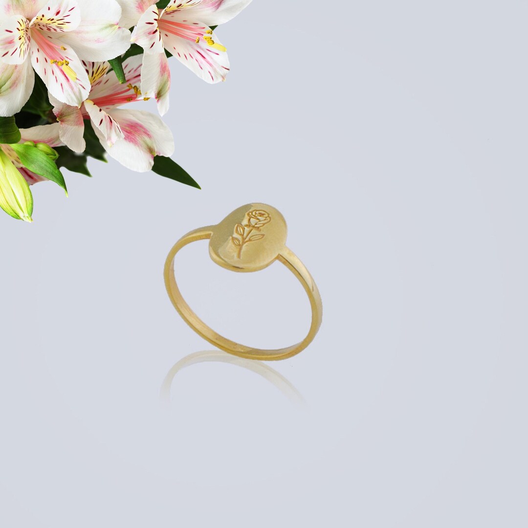 Custom Birth Flower Ring Personalized Birth Month Flower Ring Dainty ...
