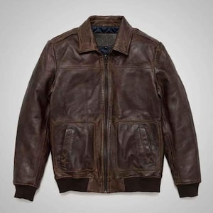 Blouson aviateur en cuir marron vieilli pour homme, doublure en peau de mouton douce à l'ancienne, veste en cuir classique oversize parfaite pour homme, cadeau pour lui