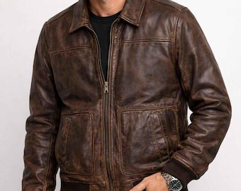 Vintage 90s Croft Barrow Brown Leather Oversized Bomber Jacket 