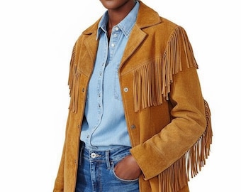 Handmade Suede Leather Fringe Jacket: Western Cowgirl Coat