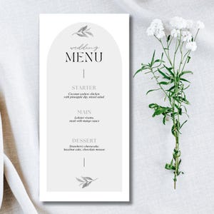 Editable Minimalist Gray and White Event Menu for Weddings, Baby Showers, Dinner Parties, and More