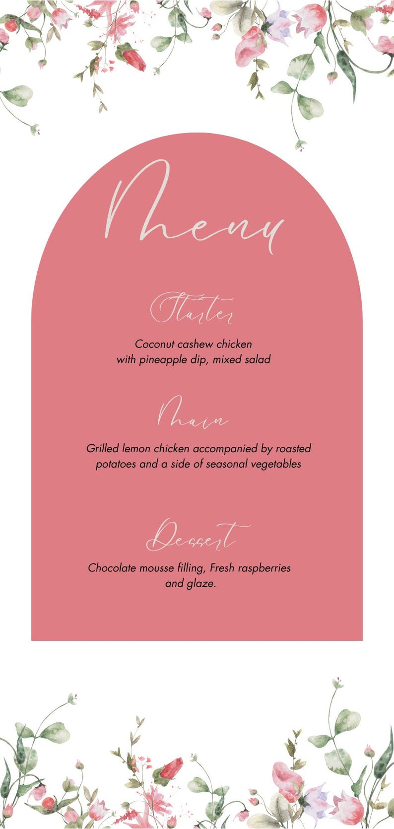 Pink Flowerbackdrop Menu Editable Pink and Green Floral Menu for Weddings, Baby Showers, Dinner ...