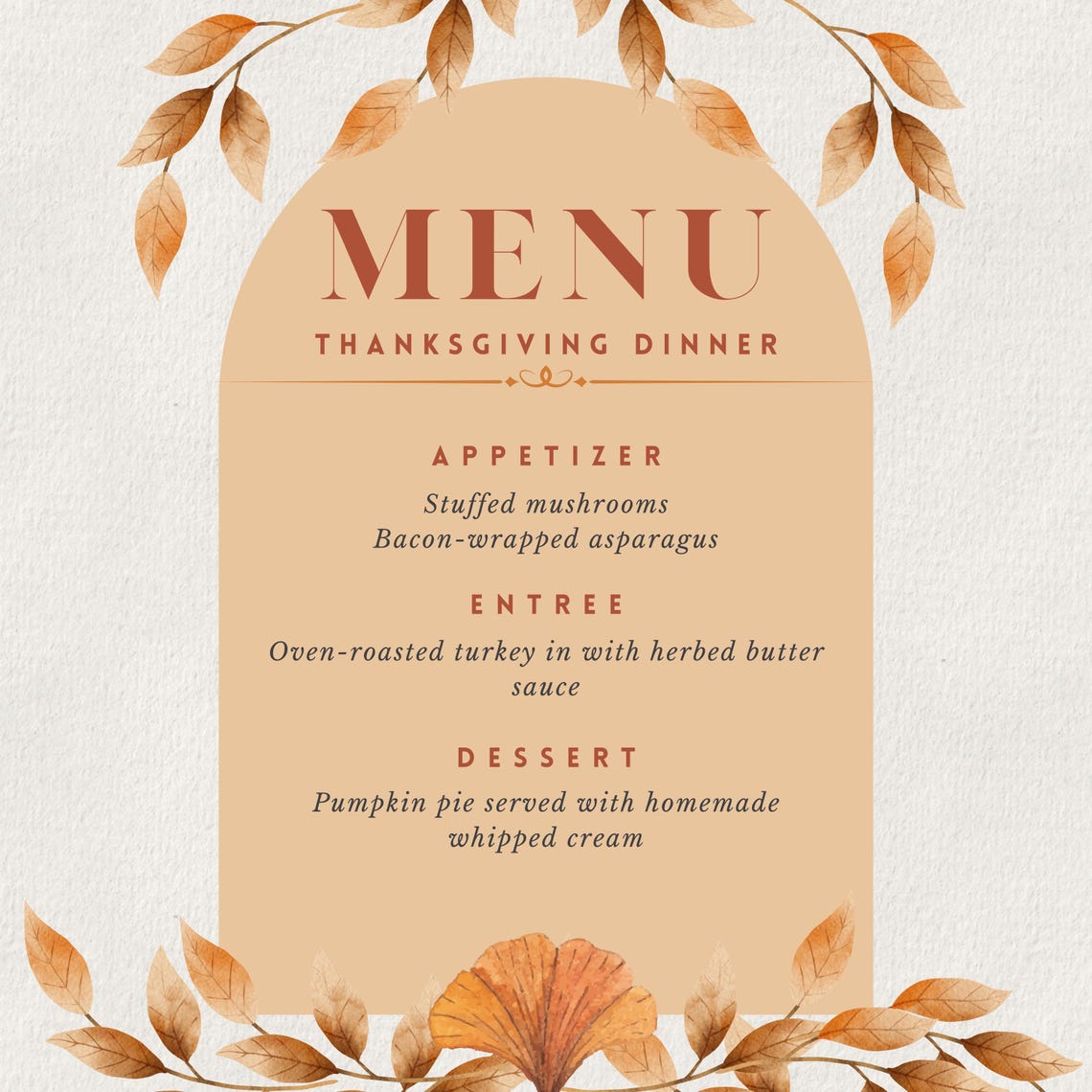 Elegant Thanksgiving Menu With Fall Leaves for Thanksgiving Day or ...