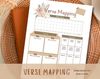 Autumn Color Verse Mapping Printable, Bible Study Tool, Daily Devotional, Scripture Journal Insert