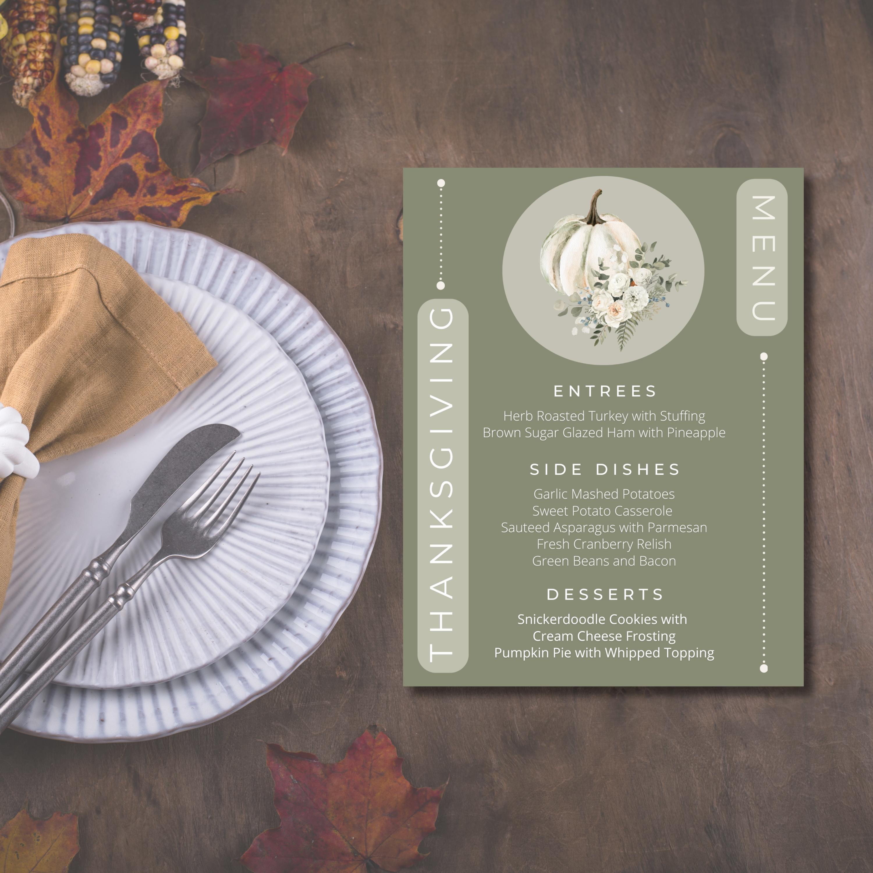 Editable, Printable, and Elegant Thanksgiving Menu for Friendsgiving or ...