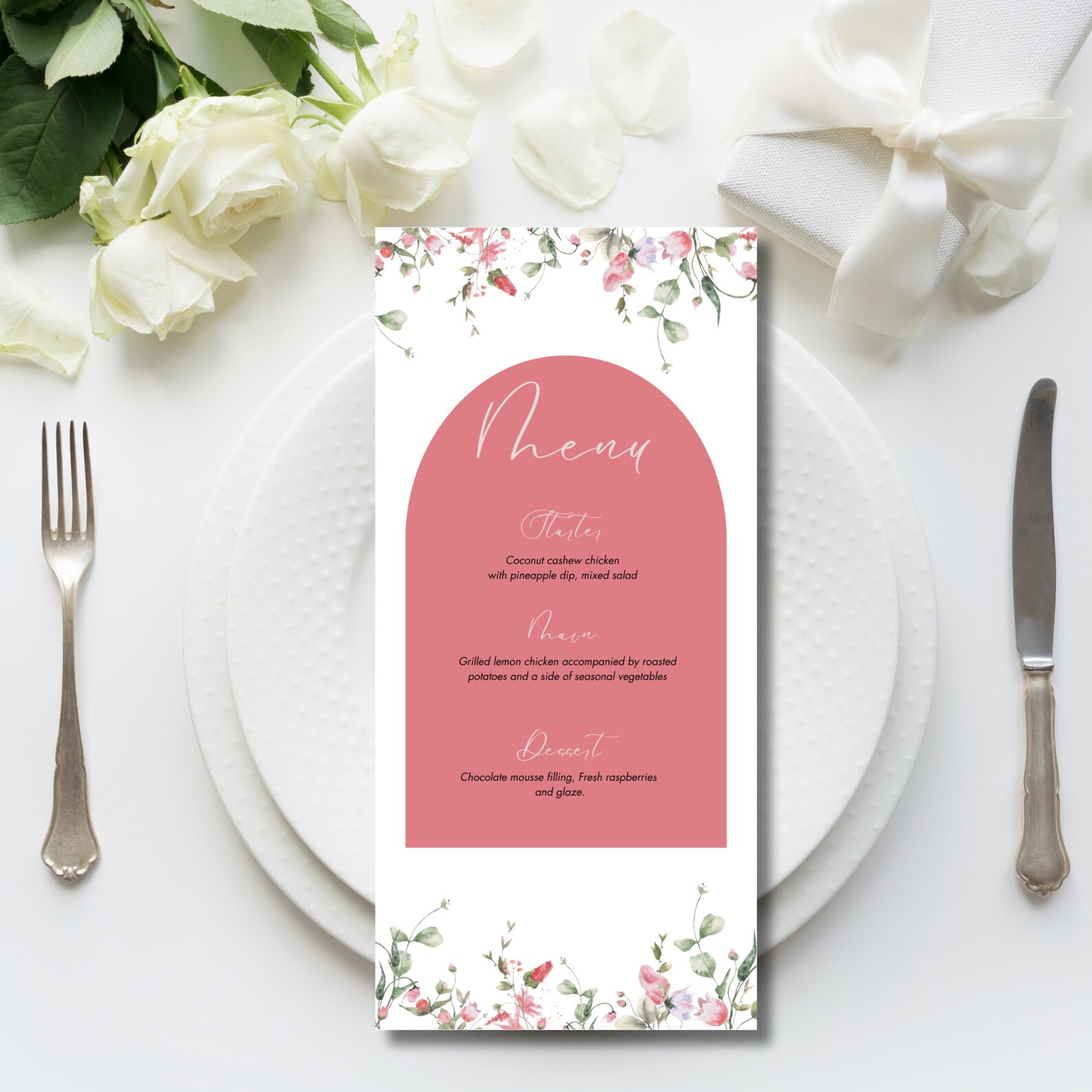Pink Flowerbackdrop Menu Editable Pink and Green Floral Menu for Weddings, Baby Showers, Dinner ...