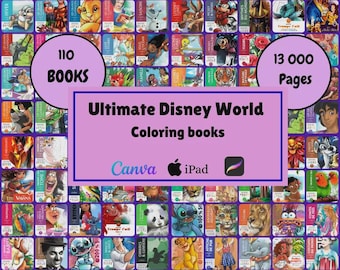 Bundel Disney-kleurboeken, 13 000 pag. pag. pdf Mysterie kleuren op nummer digitaal iPad/Android Enorme prinses Mickey Stitch-collectie afdrukbaar