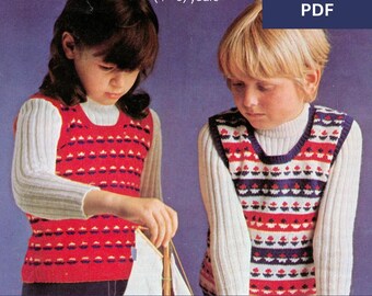 Patrón de suéter y sobresuéter de punto para niños y niñas de 3 a 4 años y de 4 a 5 años - Patrón de tejido vintage - Descarga instantánea en PDF