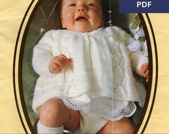 Double Knit Matinee Coat for Babies with Beautiful Lace Details - Vintage Knitting Pattern - PDF Download - Chest Sizes 16" - 19"