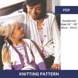 Knitted Round and V Neck Cardigan for Children & Adults - Chest Sizes: 24&quot; - 38&quot; (61 - 97cm) - Vintage Knitting Pattern - PDF - Double Knit