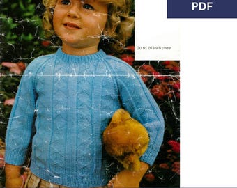 Suéter de punto para niños con patrón de rayas de rombos - Tallas de pecho: 20" - 26" - Patrón de tejido vintage - PDF - Tejido doble o 4 capas