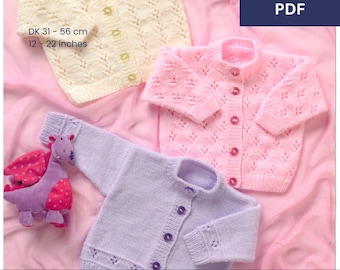 Babies Knitted Cardigans - V Neck and Round Neck Options - Vintage Knitting Pattern - PDF Download