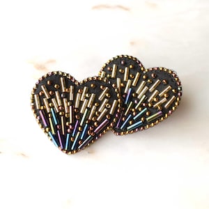 Embroidered Heart Earrings - Gold