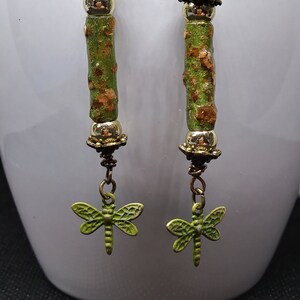 Green and Gold Dragonfly Earrings image 1