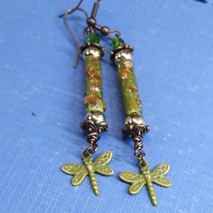 Green and Gold Dragonfly Earrings image 3