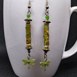 Green and Gold Dragonfly Earrings image 2