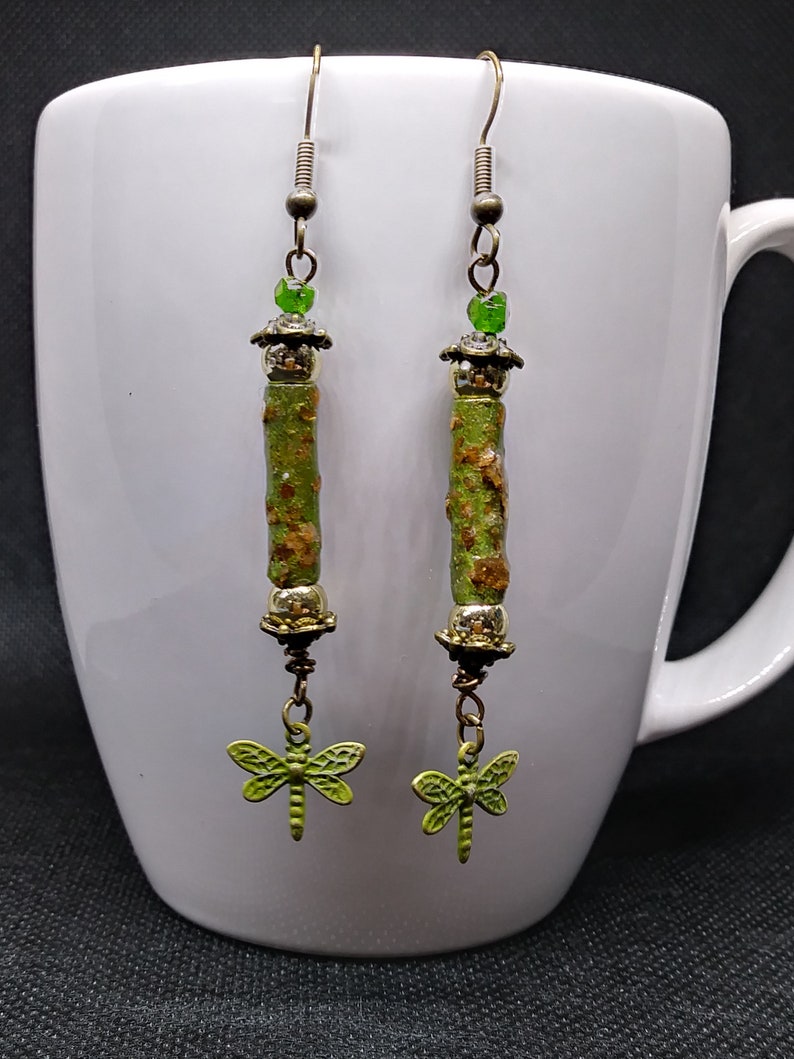 Green and Gold Dragonfly Earrings image 2