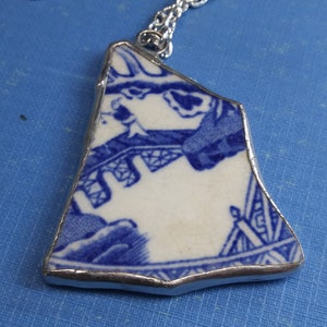 Vintage Pottery Pendant with Fisherman image 4