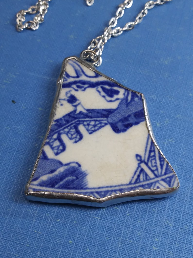 Vintage Pottery Pendant with Fisherman image 4