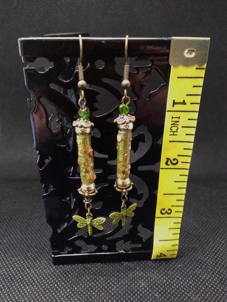 Green and Gold Dragonfly Earrings image 4