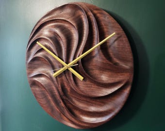Hand Carved Walnut Clock: Artisan Wooden Timepiece