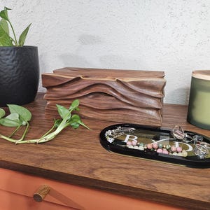 Wooden keepsake box, walnut and maple wooden jewelry box, wooden box with drawer, hand made wooden box, unique carved wooden memory box