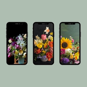 Malerische Blumenarrangement iPhone Wallpaper Art Floral Bunt Digital Garten Natur Inspiriert Design Galaxy Ultra Phone Hintergrund