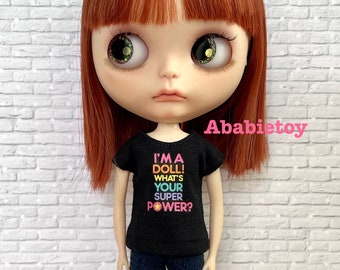 Black JerseyT-Shirt for Blythe Doll - What is your Super Power