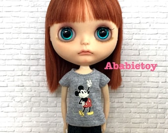Heather grey Cotton Jersey T-Shirt for Blythe Doll - Mickey