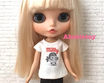 White Cotton T-Shirt for Blythe - Milky Peko Chan