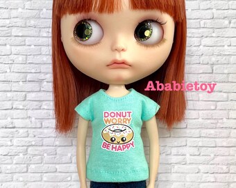 New Cotton Jersey T-Shirt for Blythe Doll - Donut Worry Be Happy