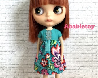 NEW Teal Boho Cotton Babydoll Dress for Blythe Doll