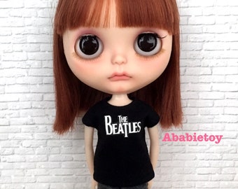 Black Cotton Jersey T-Shirt for Blythe - The Beatles