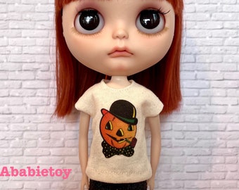 Off White Vintage Halloween Pumpkin with Hat T-Shirt for Blythe Doll