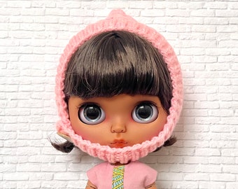 Baby Pink color knitted Bonnet helmet hat for Blythe Doll