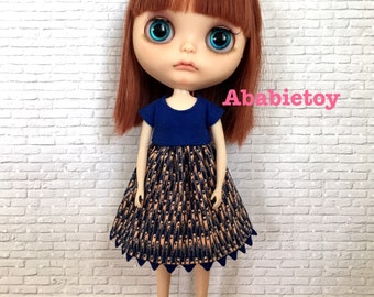 NEW Empire dress with jersey knit at bodice for Blythe Doll