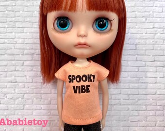 Lt Orange Halloween T-Shirt for Blythe Doll - Spooky Vibe