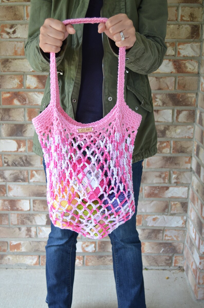 Pink Crocheted Multi-Color Farmers Market BagProduce BagBeach Bag