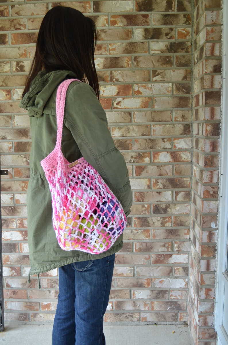 Pink Crocheted Multi-Color Farmers Market BagProduce BagBeach Bag
