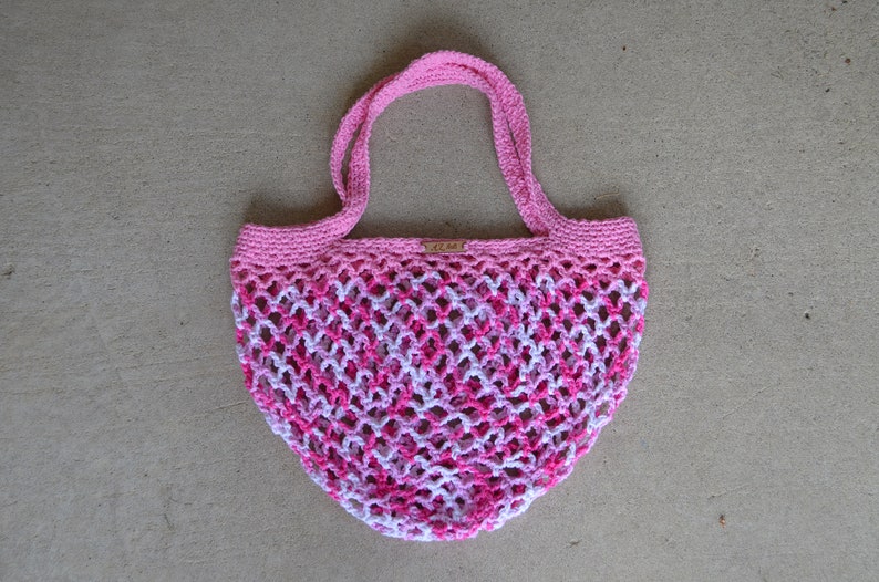 Pink Crocheted Multi-Color Farmers Market BagProduce BagBeach Bag