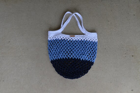 Purple and Blue Crocheted Multi-Color Farmers Market BagProduce BagBeach Bag