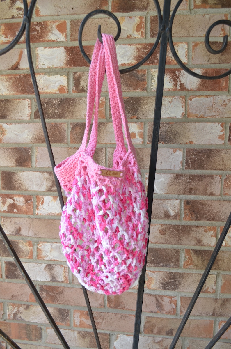Pink Crocheted Multi-Color Farmers Market BagProduce BagBeach Bag