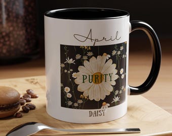 Taza de café con diseño floral de margaritas (nacida en abril)