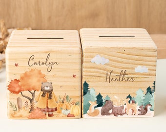 Hucha personalizada para bebé, hucha infantil a medida, hucha de madera, regalos de bautizo, regalo de bautismo, regalo de cumpleaños para niños.