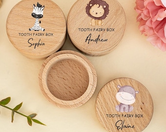 Cute Animals Tooth Box, Milk Tooth Box, Personalized Wooden Tooth Fairy Box, Milk Teeth Storage, Christening Gift, New Baby Shower Gift